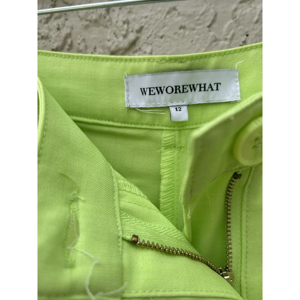 WeWoreWhat Lime Green Wide Leg Pleated Trousers High Waist Neon Pants Size 12